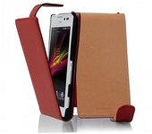 Funda para Sony Xperia C in ROJO INFIERNO - Cubierta Proteccion Estilo Flip de Cuero Sintetico Estructuro - Etui Case Cover Carcasa