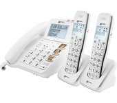 Teléfono fijo senior amplificado con 2 auriculares y contestador Blanco
