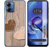 Funda Silicona Motorola Moto G14 Corazones Madera