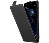 Funda para Huawei P10 LITE in NEGRO oXIDO - Cubierta Proteccion Estilo Flip de Cuero Sintetico Estructuro - Etui Case Cover Carcasa