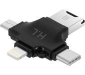 Lector Tarjetas Micro-SD 4 en 1 USB-C/Lightning/Micro-USB/USB - HL107 Negro