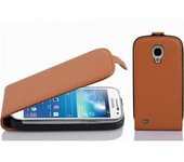 Funda para Samsung Galaxy S4 MINI in MARRoN COGNAC - Cubierta Proteccion Estilo Flip de Cuero Sintetico Estructuro - Etui Case Cover Carcasa