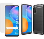 Pack 2 En 1 Funda Gel Tipo Carbono + Protector Cristal Templado para Huawei P Smart 2021