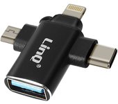 Adaptador OTG 3 en 1 USB-C, Micro-USB, Lightning a USB 3.0 Compacto Negro