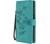 Funda tarjetero para Samsung Galaxy A15 Flor con correa de mano Turquesa