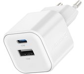 Cargador de pared Doble puerto USB + USBC, 12 W Blanco