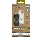 muvit for change funda recycletek Magsafe con soporte compatible con Apple iPhone 15 transparente