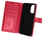 Funda Motorola Moto G52 / G82 Cartera Soporte de Video Muñequera fucsia