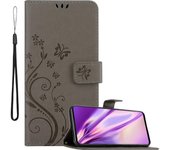 Funda Libro para Samsung Galaxy A51 en GRIS FLORAL ? Cubierta Proteccion en Dise?o de Flor con Cierre Magnetico, Funcion de Suporte e 3 Tarjeteros - Etui Case Cover Carcasa