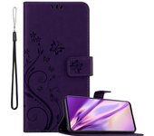 Funda Libro para Samsung Galaxy A51 en LILA OSCURO FLORAL ? Cubierta Proteccion en Dise?o de Flor con Cierre Magnetico, Funcion de Suporte e 3 Tarjeteros - Etui Case Cover Carcasa