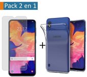 Pack 2 En 1 Funda Gel Transparente + Protector Cristal Templado para Samsung Galaxy A10