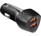 Cargador Coche Doble USB 36W Quick Charge 3.0 Elegante Negro Carbono