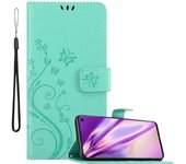 Funda Libro para Samsung Galaxy S10 5G en TURQUESA FLORAL ? Cubierta Proteccion en Dise?o de Flor con Cierre Magnetico, Funcion de Suporte e 3 Tarjeteros - Etui Case Cover Carcasa