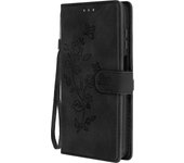 Funda tarjetero para Samsung Galaxy A15 5G Flor con correa de mano Negro
