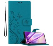 Funda Libro para Samsung Galaxy NOTE 10 en AZUL FLORAL ? Cubierta Proteccion en Dise?o de Flor con Cierre Magnetico, Funcion de Suporte e 3 Tarjeteros - Etui Case Cover Carcasa