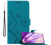Funda Libro para Samsung Galaxy A70 en AZUL FLORAL ? Cubierta Proteccion en Dise?o de Flor con Cierre Magnetico, Funcion de Suporte e 3 Tarjeteros - Etui Case Cover Carcasa