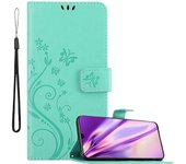 Funda Libro para Samsung Galaxy A70 en TURQUESA FLORAL ? Cubierta Proteccion en Dise?o de Flor con Cierre Magnetico, Funcion de Suporte e 3 Tarjeteros - Etui Case Cover Carcasa