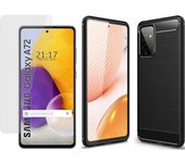 Pack 2 En 1 Funda Gel Tipo Carbono + Protector Cristal Templado para Samsung Galaxy A72