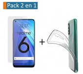 Pack 2 En 1 Funda Gel Transparente + Protector Cristal Templado para Realme 6