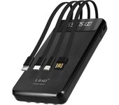 Batería reserva 15000mAh 4en1 Cable extraíble y salida USB compacta Negro