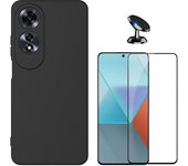 Kit De Película De Vidrio Templado De Cubierta Completa 5D + Funda De Silicona Líquida + Soporte Magnético Para El Teléfono Del Automóvil Compatible Con Oppo A60 - Negro