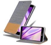 Funda Libro para LG X POWER en GRIS CLARO MARRoN - Cubierta Proteccion con Cierre Magnetico, Tarjetero y Funcion de Suporte - Etui Case Cover Carcasa