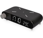 Despertador cargador inalámbrico 10W, Indicador temperatura, Tecnología Qi, Negro