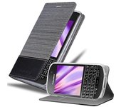 Funda Libro para Blackberry Q10 en GRIS NEGRO - Cubierta Proteccion con Cierre Magnetico, Tarjetero y Funcion de Suporte - Etui Case Cover Carcasa