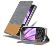 Funda Libro para Blackberry Q10 en GRIS CLARO MARRoN - Cubierta Proteccion con Cierre Magnetico, Tarjetero y Funcion de Suporte - Etui Case Cover Carcasa
