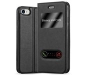 Funda Libro para Apple iPhone 7 / 7S / 8 / SE 2020 en NEGRO COMETA - Cubierta Proteccion con Cierre Magnetico, Funcion de Suporte y 2 Ventanas- Etui Case Cover Carcasa