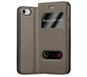 Funda Libro para Apple iPhone 7 / 7S / 8 / SE 2020 en MARRoN PIEDRA - Cubierta Proteccion con Cierre Magnetico, Funcion de Suporte y 2 Ventanas- Etui Case Cover Carcasa