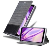 Funda Libro para LG Q7+ en GRIS NEGRO - Cubierta Proteccion con Cierre Magnetico, Tarjetero y Funcion de Suporte - Etui Case Cover Carcasa