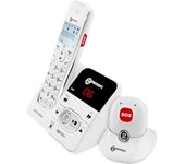 Teléfono fijo para personas mayores amplificado con medallón SOS Blanco
