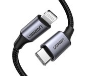 Ugreen 60759 cable de teléfono móvil Negro, Plata 1 m USB C Lightning