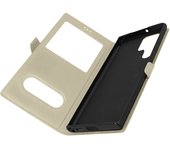 Funda Samsung Galaxy S22 Ultra con Solapa Doble Ventana Soporte Vídeo Dorado
