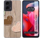 Funda Silicona Motorola Moto G04 / G24 Corazones Madera
