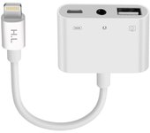 Adaptador Lightning a USB para iPhone/iPad + Jack 3,5 mm y Carga - Blanco