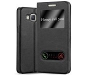 Funda Libro para Samsung Galaxy A3 2015 en NEGRO COMETA - Cubierta Proteccion con Cierre Magnetico, Funcion de Suporte y 2 Ventanas- Etui Case Cover Carcasa