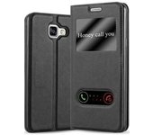 Funda Libro para Samsung Galaxy A3 2016 en NEGRO COMETA - Cubierta Proteccion con Cierre Magnetico, Funcion de Suporte y 2 Ventanas- Etui Case Cover Carcasa