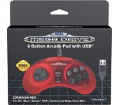 Retrobit - Controlador SEGA Mega Drive Crimson Red cableado 8 botones - Conexión USB