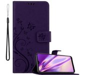 Funda Libro para Samsung Galaxy A10 en LILA OSCURO FLORAL ? Cubierta Proteccion en Dise?o de Flor con Cierre Magnetico, Funcion de Suporte e 3 Tarjeteros - Etui Case Cover Carcasa