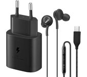 Starter Pack Cargador de red USB-C + auriculares con cable USB-C negro Negro