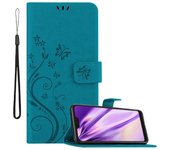 Funda Libro para Xiaomi Redmi Note 6 Pro en AZUL FLORAL ? Cubierta Proteccion en Dise?o de Flor con Cierre Magnetico, Funcion de Suporte e 3 Tarjeteros - Etui Case Cover Carcasa