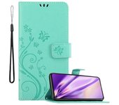 Funda Libro para Honor 20 Pro en TURQUESA FLORAL ? Cubierta Proteccion en Dise?o de Flor con Cierre Magnetico, Funcion de Suporte e 3 Tarjeteros - Etui Case Cover Carcasa
