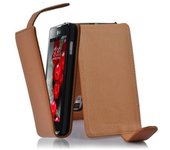 Funda para LG OPTIMUS L7 II in MARRoN COGNAC - Cubierta Proteccion Estilo Flip de Cuero Sintetico Estructuro - Etui Case Cover Carcasa