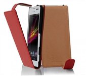 Funda para Sony Xperia C in ROJO DE CHILE - Cubierta Proteccion Estilo Flip de Cuero Sintetico Liso - Etui Case Cover Carcasa