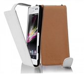 Funda para Sony Xperia C in BLANCO POLAR - Cubierta Proteccion Estilo Flip de Cuero Sintetico Liso - Etui Case Cover Carcasa