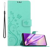 Funda Libro para Samsung Galaxy NOTE 9 en TURQUESA FLORAL ? Cubierta Proteccion en Dise?o de Flor con Cierre Magnetico, Funcion de Suporte e 3 Tarjeteros - Etui Case Cover Carcasa