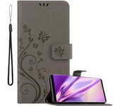 Funda Libro para Samsung Galaxy NOTE 9 en GRIS FLORAL ? Cubierta Proteccion en Dise?o de Flor con Cierre Magnetico, Funcion de Suporte e 3 Tarjeteros - Etui Case Cover Carcasa