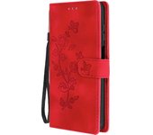 Funda tarjetero para Samsung Galaxy A15 Flor con correa de mano Rojo